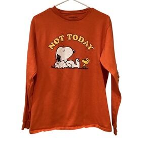 Peanuts Snoopy T-Shirt Long Sleeve Graphic Orange - Medium Youth